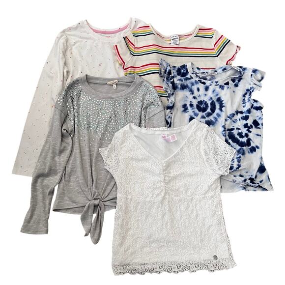 Short Sleeve and Long Sleeve Girls Shirt Set Of 5 Size 14 - Picture 1 of 6